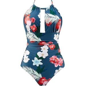 Hawaiian print one piece tummy control swimsuit